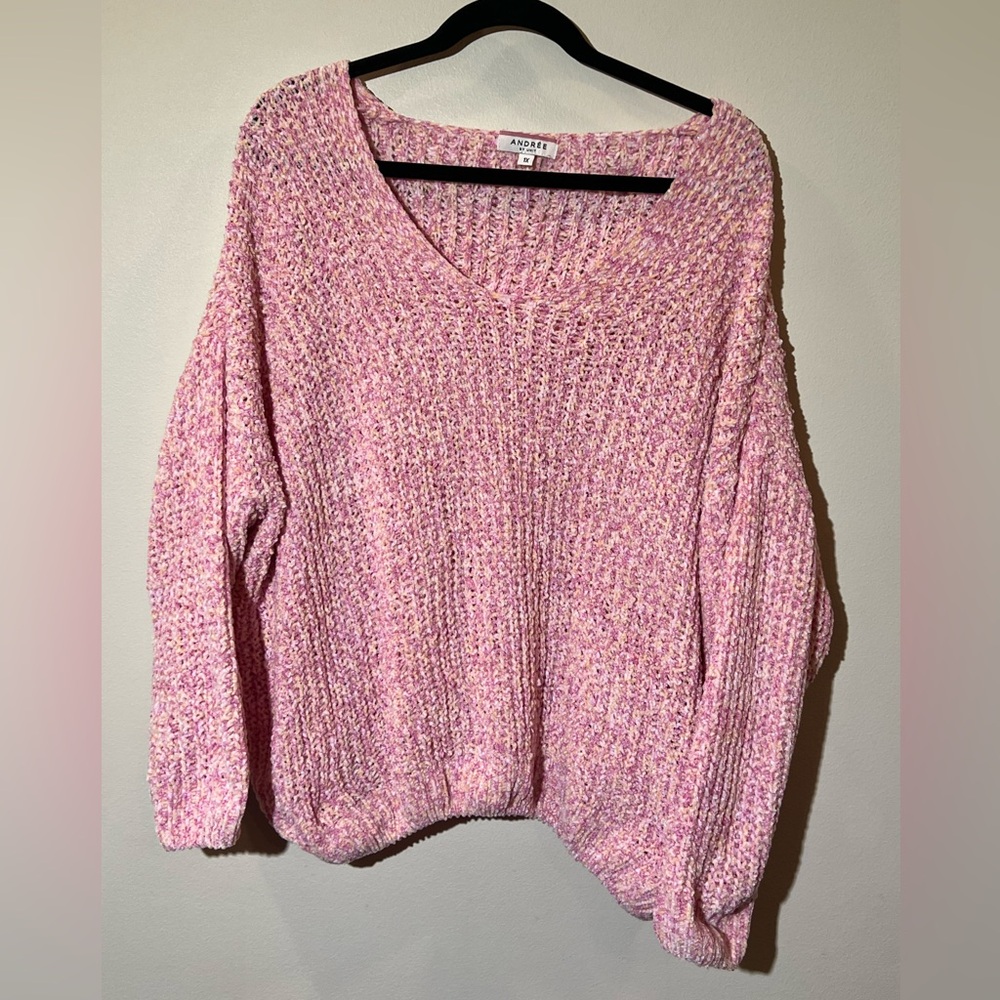 Andree by Unit V-neck sweater women’s 1X oversized cropped confetti look‎ plus